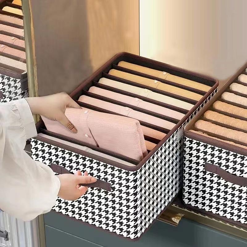 Houndstooth Clothes Storage Box, Trousers Storage, Home Wardrobe Storage, Compartment Drawer Socks Storage Box