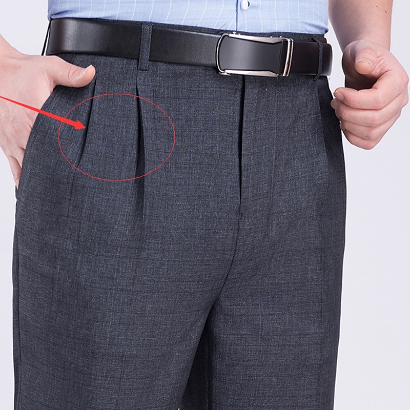 Men's Dress Pants Trousers Suit Pants Pocket Straight Leg Plain Wedding Office Work Chic & Modern Formal Black Navy Blue High Waist Micro-elastic3