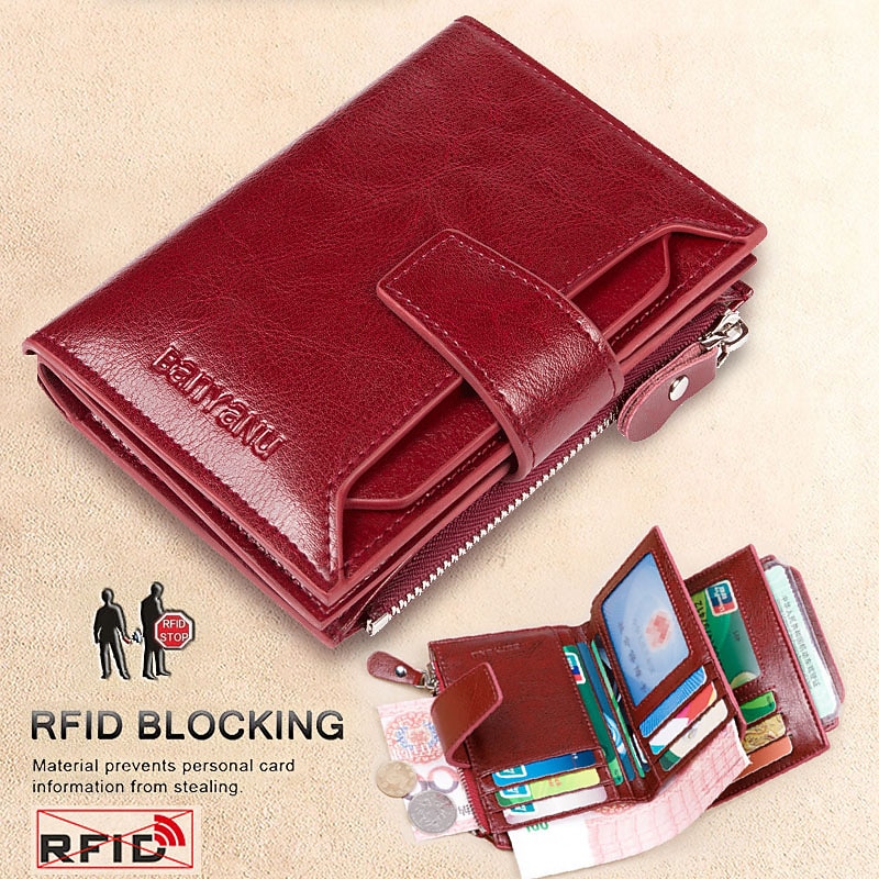 RFID Men Leather Wallet Vintage Luxury Short Slim Male Purses Money Clip Credit