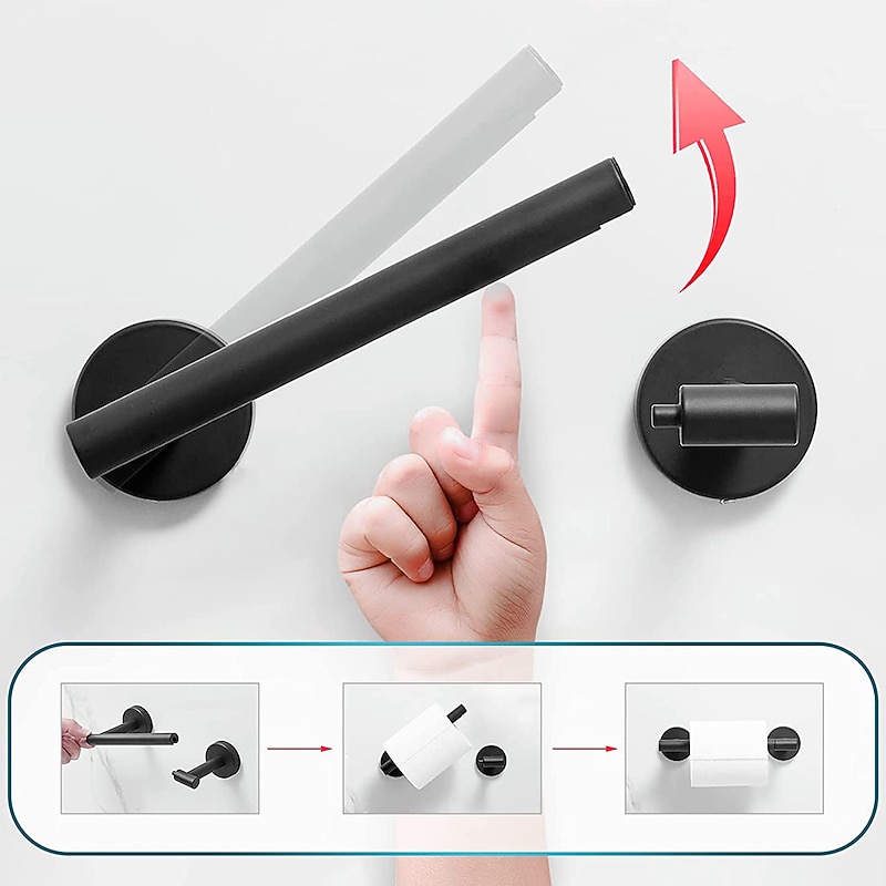 Black Toilet Paper Holder Bathroom Flexible Pivoting Tissue Handle on Wall Mounted, SUS 304 Stainless Steel Adjustable TP Large Mega Roll Holder for Wooden Cabinet Classic Matte - Main Image