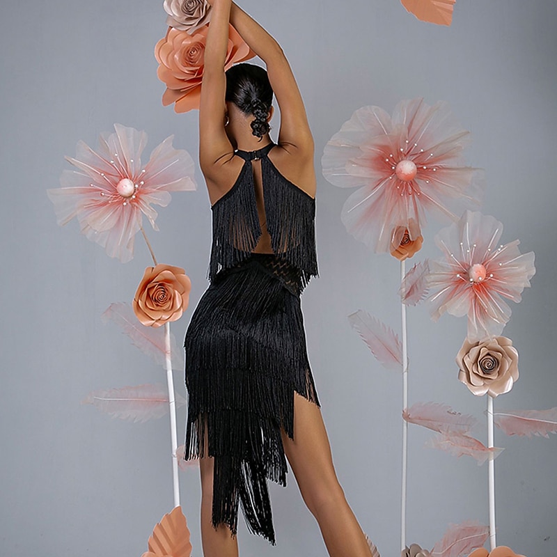 Latin Dance Exotic Dancewear Latin Salsa Dance Dress Fringed Tassel Women's Performance Daily Wear Sleeveless Chinlon3