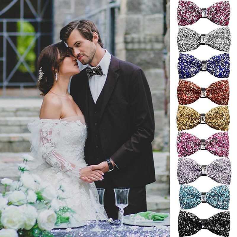 Men's Party Bow Tie Bow Fashion men's diamond-studded star bow tie bow trendy party Accessories Men Luxury Sparkling Diamante Bowties Silver crystal and gem bow tie