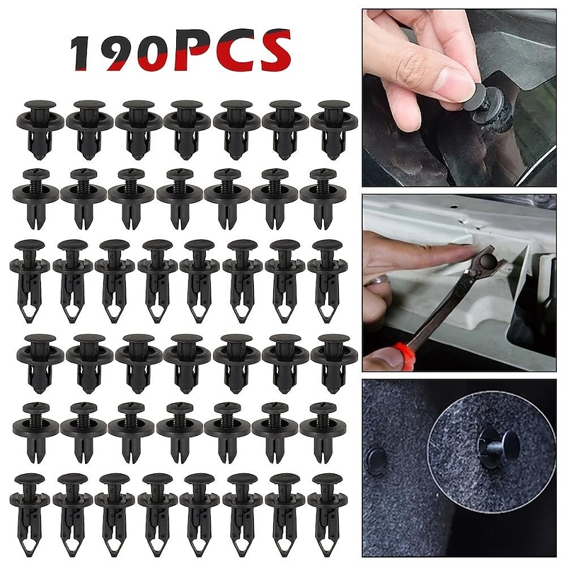 190Pcs Universal Plastic Fender Trim Panel Clips Set Bumper Fasteners Push Pin Rivets Auto Body Retainer Kit Car Replacement