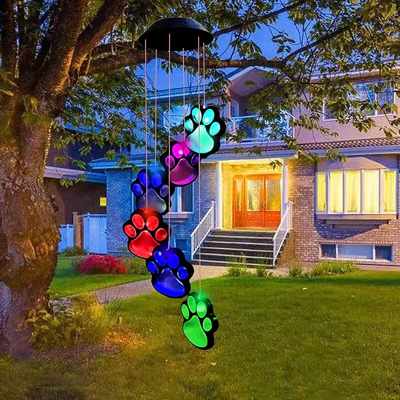 Solar Powered Dog Paw Lights Wind Chimes Cat Paw Footprint Lights Outdoor Yard Decorative Lights Led Lights