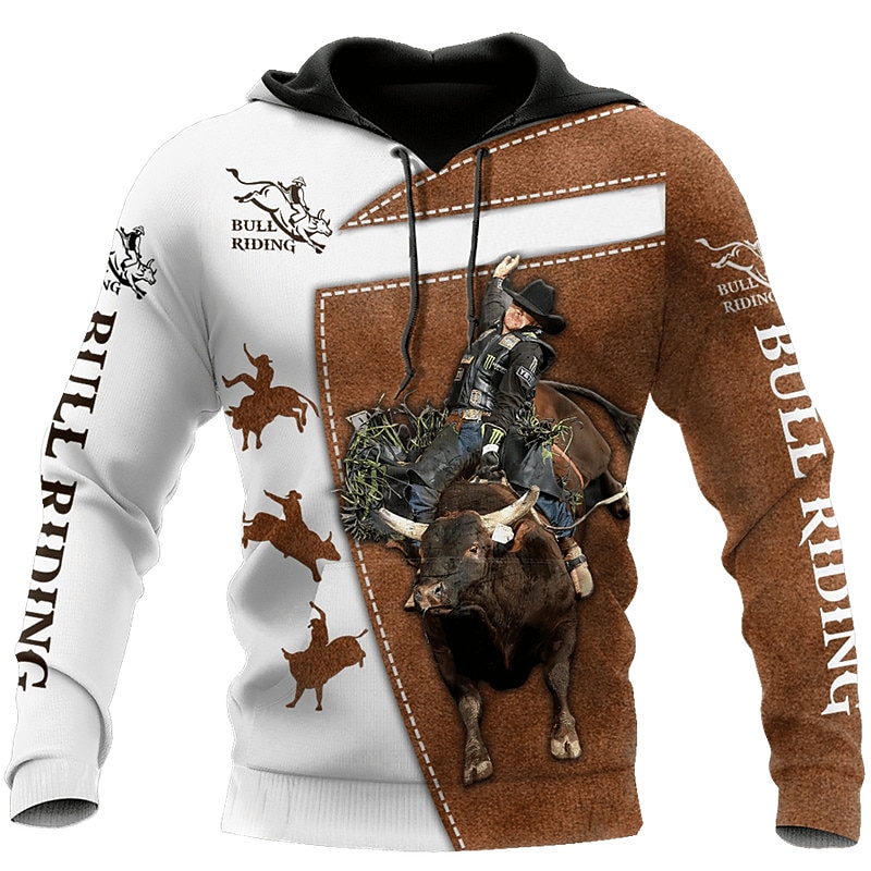 Men's Cow Graphic Prints Hoodie Hoodies Sweatshirt Streetwear Designer Long Sleeve Hooded Daily Sports Brown Print Spring & Summer Designer