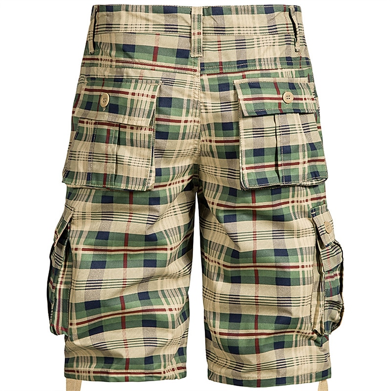 Men's Cargo Shorts Shorts Bermuda shorts Pocket Plaid Comfort Breathable Outdoor Daily Going out Casual Big and Tall Green Khaki4