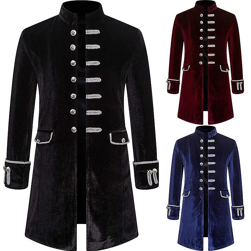 Retro Vintage Punk & Gothic Medieval Coat Trench Coat Outerwear Prince Vampire Gentleman Plaid / Check Fancy Dress Men's Pirate Royal Steampunk Masquerade Performance Event / Party Stage Adults' Coat