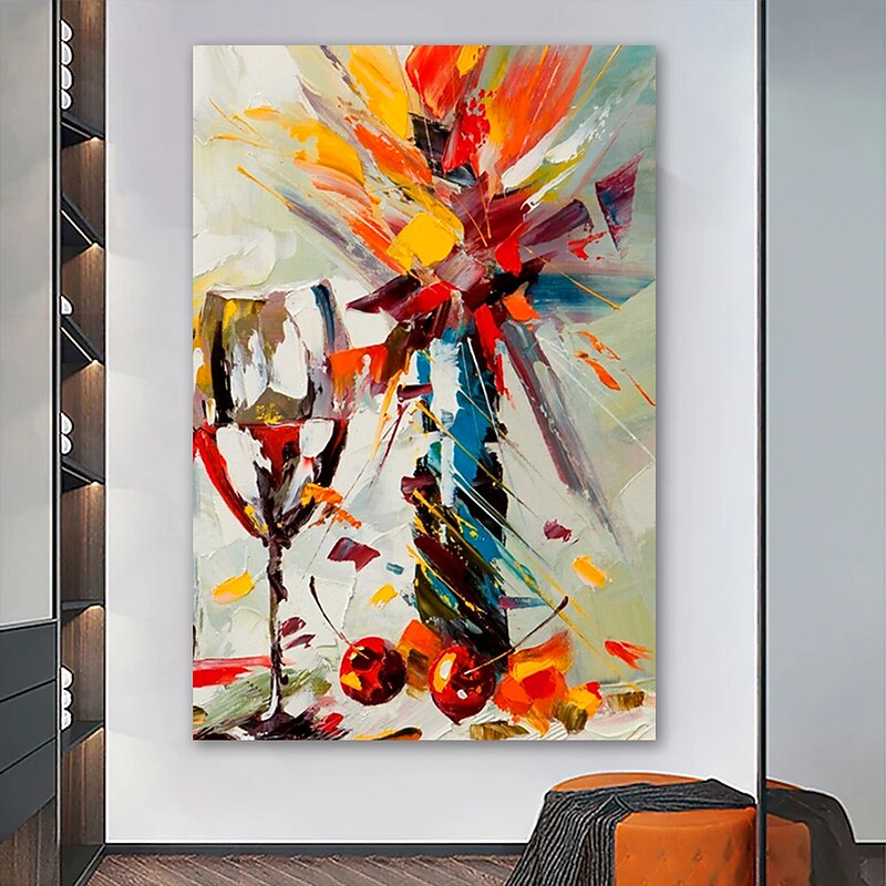 Oil Painting Handmade Hand Painted Wall Art Abstract Still Life Wine Glass Home Decoration Décor Stretched Frame Ready to Hang