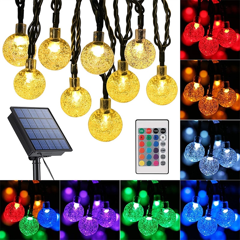 Solar Globe String Lights Outdoor 6M 30 LED Color Changing Solar String Lights with Remote Waterproof Crystal Ball Christmas Solar Patio Lights for Garden Gazebo Porch Yard Bistro