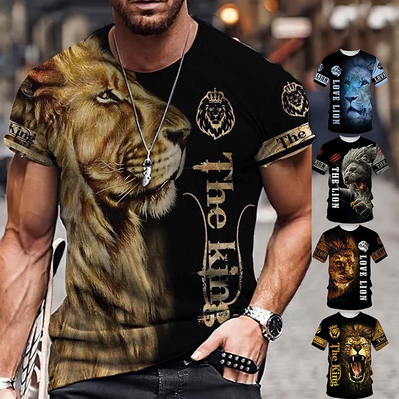Men's Unisex Tiger Graphic Prints T Shirt Short Sleeve T shirt 3D Print Crew Neck Shirt Sports Casual Big and Tall Outdoor Street Daily Black-White Silver+golden Gold + Black Summer Clothing Apparel