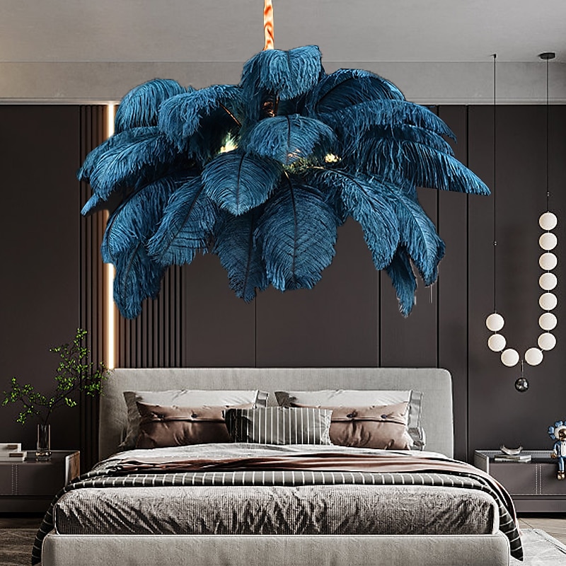 LED Pendant Light Chandelier Gorgeous Extra Large White Ostrich Feather Bouquet Pendant Light Romantic Mounted Lighting Fixture for Restaurant Bedroom Chain Adjustable2