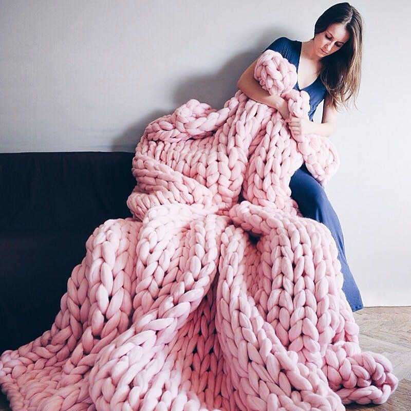 Chunky Knit Throw Blanket Super Thick Wool Handwoven Blanket Sofa Blanket Cover Blanket Knitting Thick Thread Blanket3