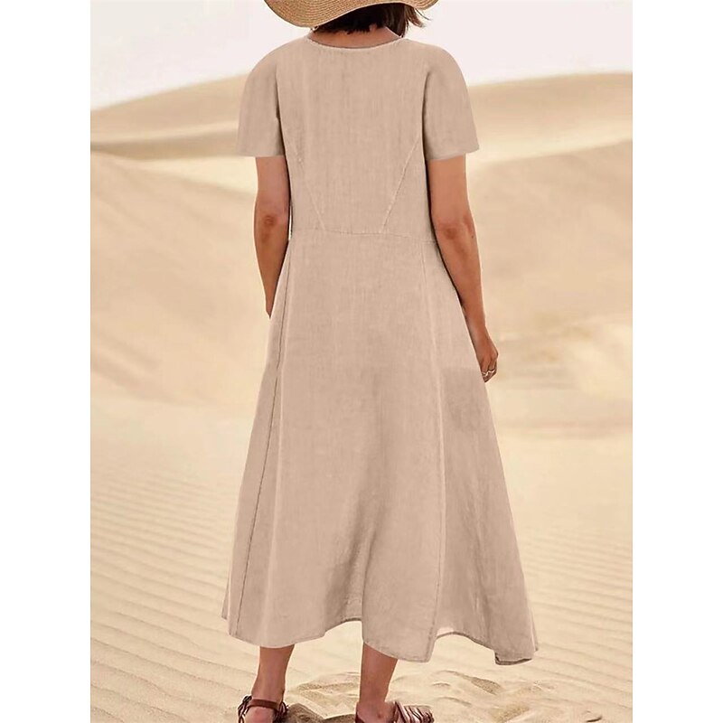 Women's Pink Sky Blue khaki Summer Maxi long Dress Maxi Dress Cotton Linen Dresses Casual Dress Solid Daily Loose Fit Crew Neck2