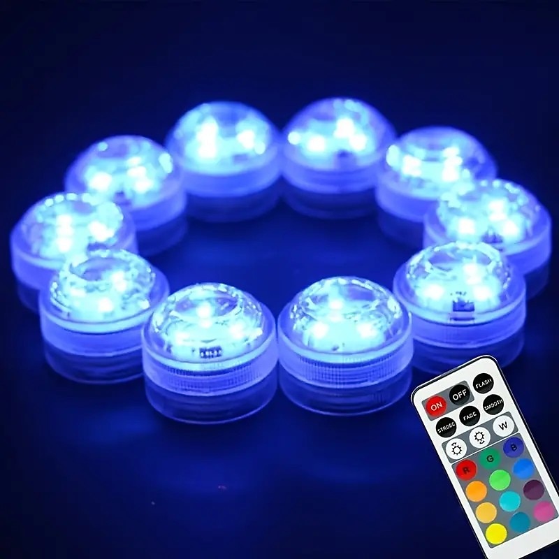 10pcs Submersible LED Lights Underwater Multicolor Lights Waterproof Remote Controlled RGB Swimming Pool Suitable for Tub Pond Vases Aquariums