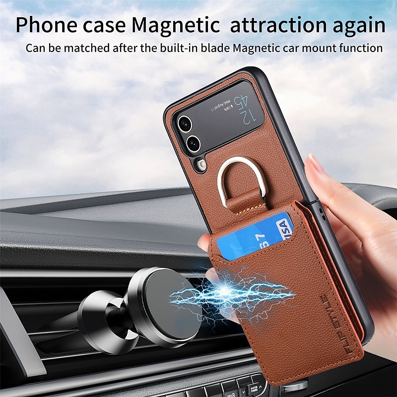 Phone Case For Samsung Galaxy Z Flip 7 Z Flip 6 Z Flip 5 Z Flip 4 Z Flip 3 Back Cover Flip With Card Holder Kickstand Solid Colored PC PU Leather2