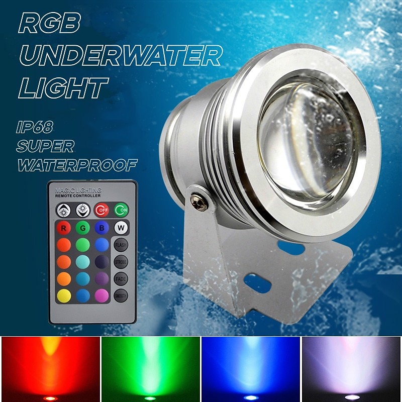 Pond Lights Underwater Fountain Light LED Submersible Spotlight RGB 16Colors Waterproof with Remote Control 10W DC12V Outdoor Garden Landscape Light 1PC 2PCS2