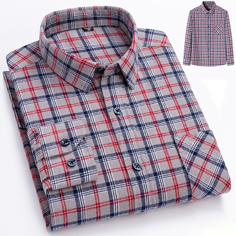 Men's Dress Shirt Stripes and Plaid Wedding Business Maroon Dark Red Yellow Dark Navy Long Sleeve Standing Collar Spring &  Fall Clothing Apparel3
