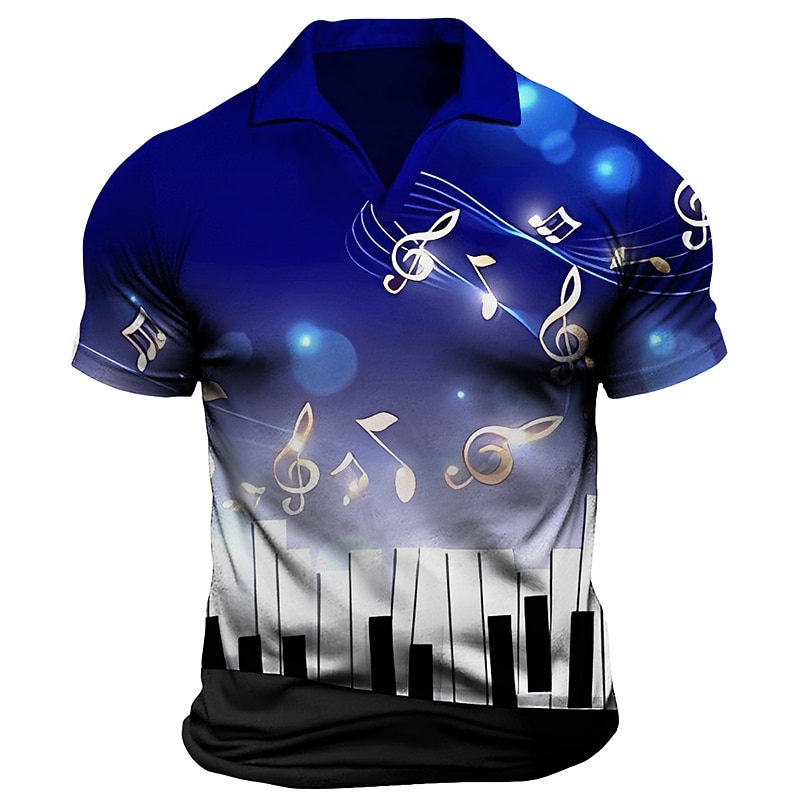 Music Festival Men's Music Polo Shirts Golf Shirt Short Sleeve Polo Shirts V Neck Casual Vacation Wear Festival Wear Party Outfits 3D Print Yellow Blue