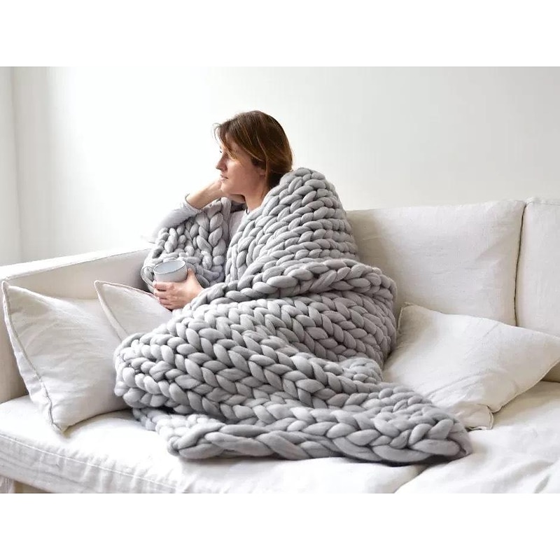 Chunky Knit Throw Blanket Super Thick Wool Handwoven Blanket Sofa Blanket Cover Blanket Knitting Thick Thread Blanket2