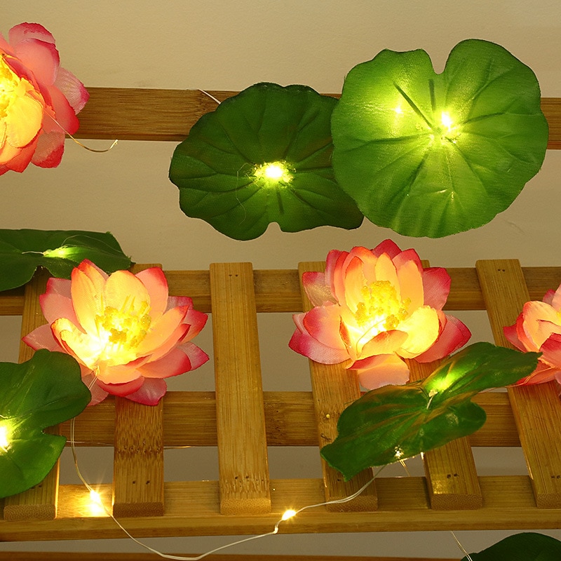 Solar Powered Lotus String Lights 2m 20LEDs Outdoor Waterproof Garland Light Garden Pond Yard Holiday  Decoration Landscape Light (5 Flowers and 5 Leaves)4