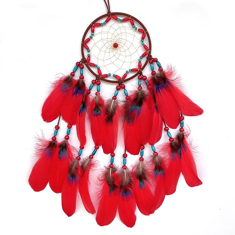 Peacock Blue Dream Catcher Handmade Gift Feather Hook Flower Wind Chime Ornament Wall Hanging Decor Art Tibetan Style, 63x15cm/24.8''x5.9''4