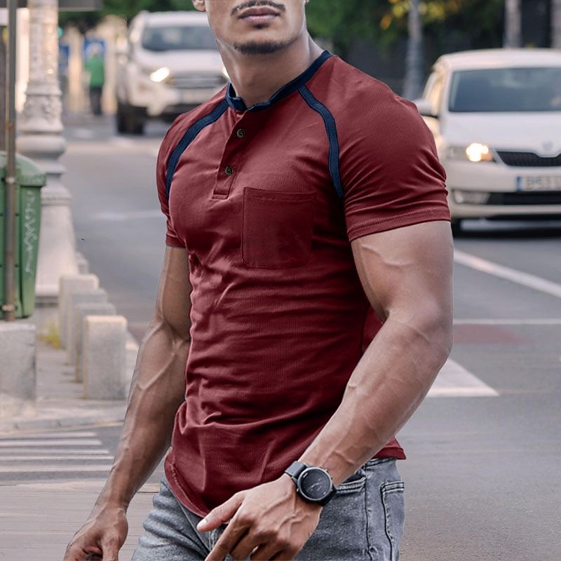 Men's Button T Shirt Henley Shirt Tee Top Short Sleeves Henley Summer Raglan Sleeve Fashion Designer Basic Vacation Street Going out Black Red Navy Blue Top Tee for Men4