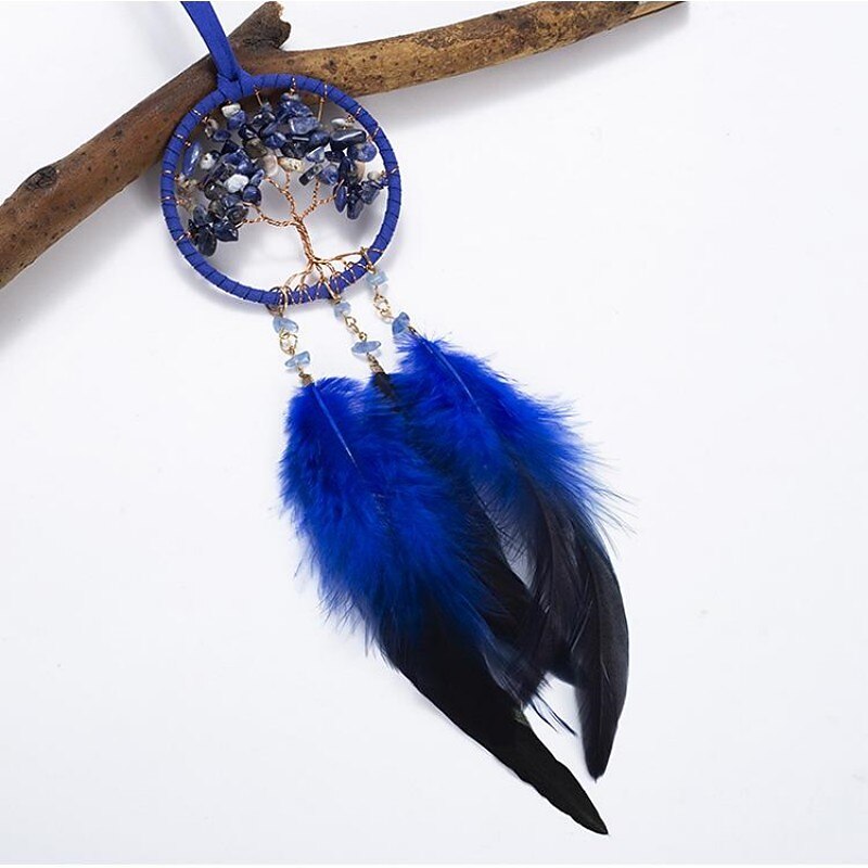 Life of Tree Black Dream Catcher Handmade Wall Hanging Gift Feather Hook Flower Wind Chime Ornament Car Hanging Decor, 7x48cm/2.7''x18.9''3