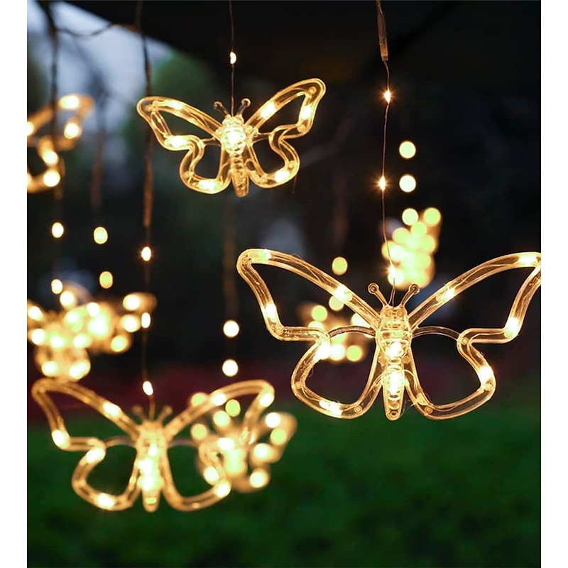 Elegant Wedding Reception Party Outdoor Solar Butterfly Fairy String Light Waterproof Fairy Butterfly Window Curtain Icicle Light For Garden Wedding Party Backdrops Yard Holiday Decor Lighting2