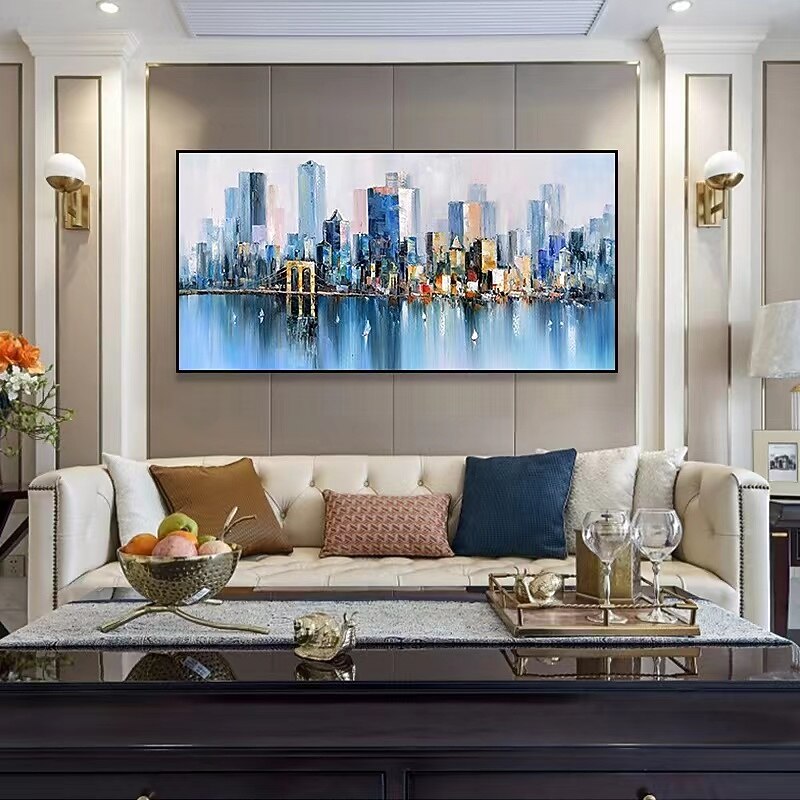 City Building Painting Wall Decor Handmade One Manhattan Square Oil Painting On Canvas City Landscape Cuadros For Living Room3