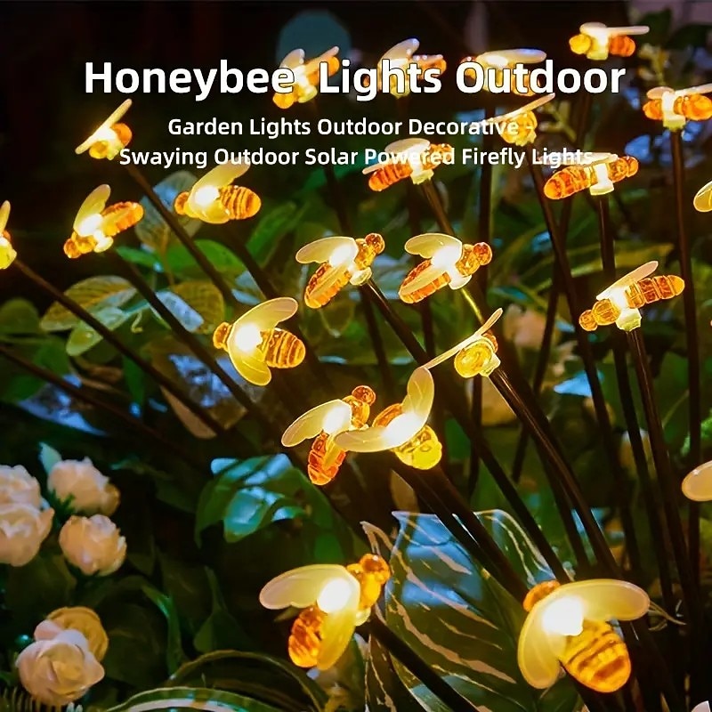 Solar Bee Firefly Lights Outdoor Waterproof Two Modes of Persistent Light and Flashing 6/8/10 Heads Warm White