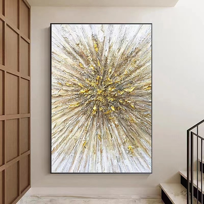Large Handpainted Oil Painting On Canvas Modern Landscape Gold Abstract Line Wall Art Picture For Living Room Home Decor3