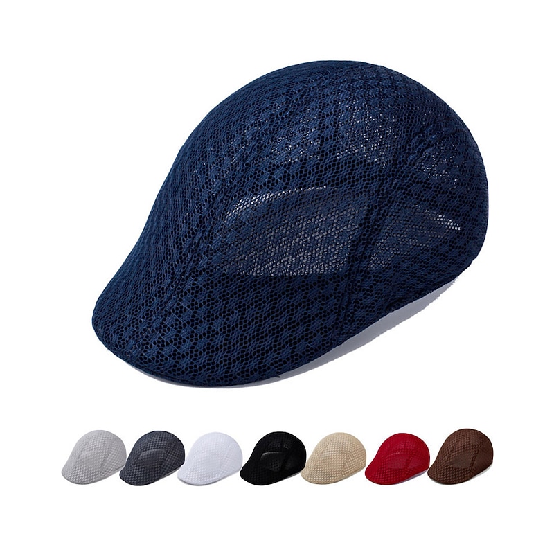 Men's Flat Cap Black White Polyester Travel Beach Vacation Beach Plain Sunscreen