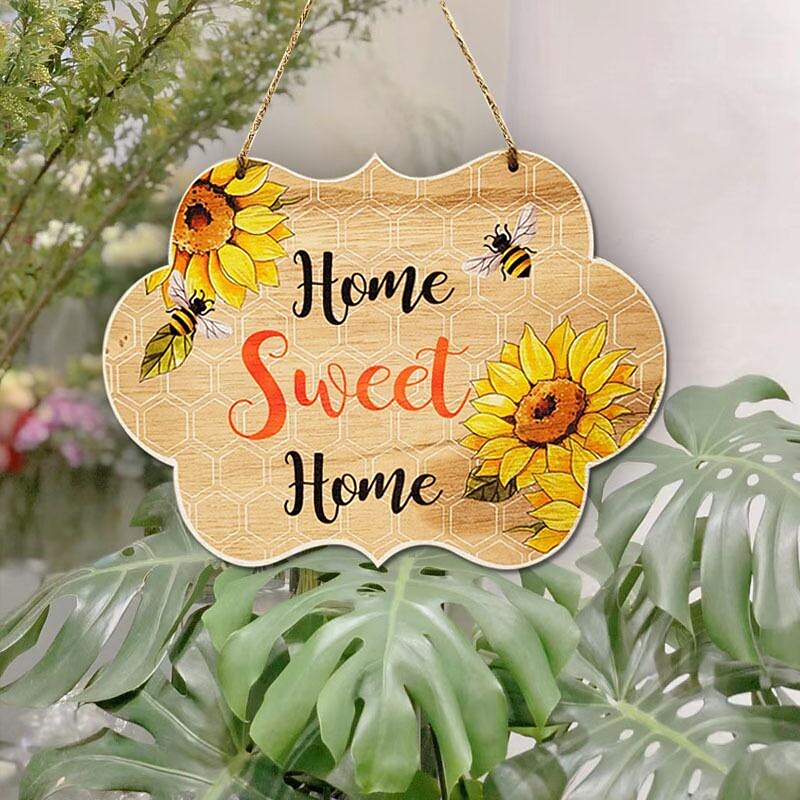 1pc Bee Wall Hanging, Wooden Animal Pattern Plaque Sign Wll Decor Accessories, For Garden Cafe Room Decor Household Items 6.3''x9''2