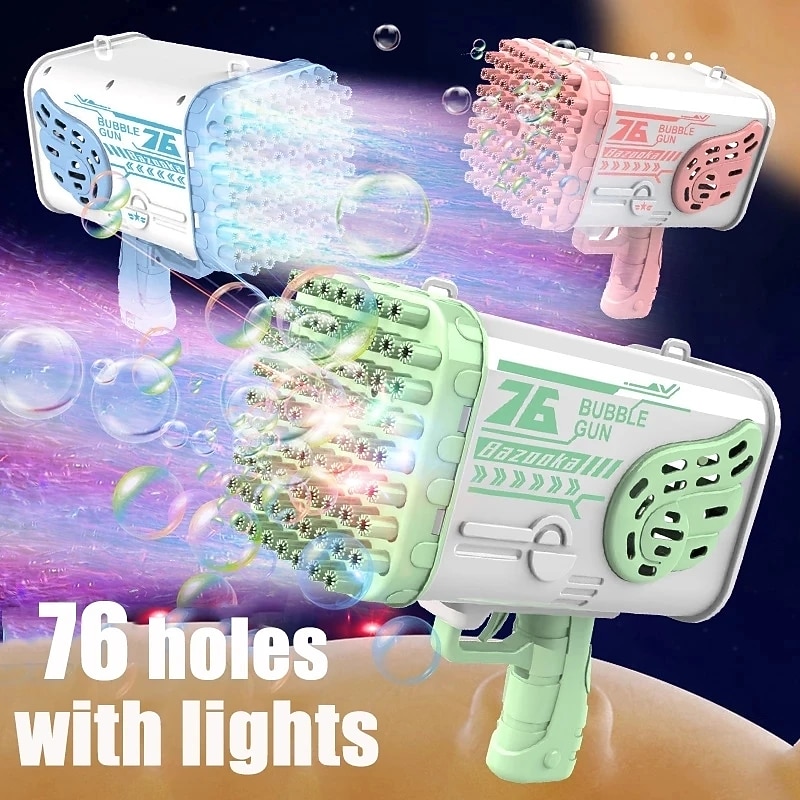 Bubble Gun Rocket  Holes Soap Bubbles Machine Gun Shape Automatic Blower With Light Toys For Kids Pomperos Childrens Day Gift2