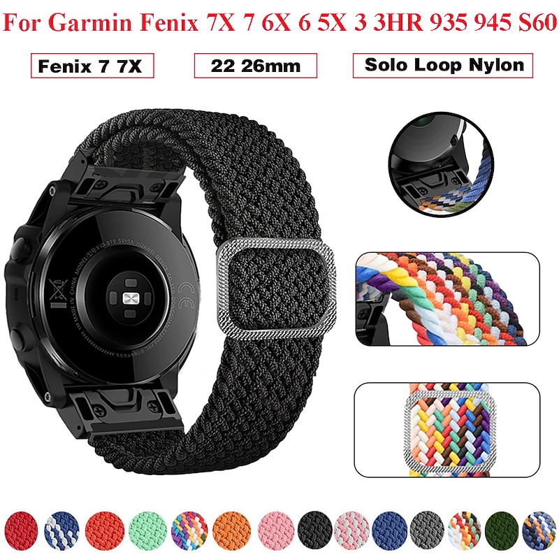 Watch Band for Garmin Fenix 7 7X 6 6X Pro Epix Pro 47mm 51mm Instinct 2X Approach S70 47mm S62 S60 Forerunner 955 945 Epix Marq Descent Quatix 22mm 26mm Nylon Replacement  Strap 22mm 26mm Braided3
