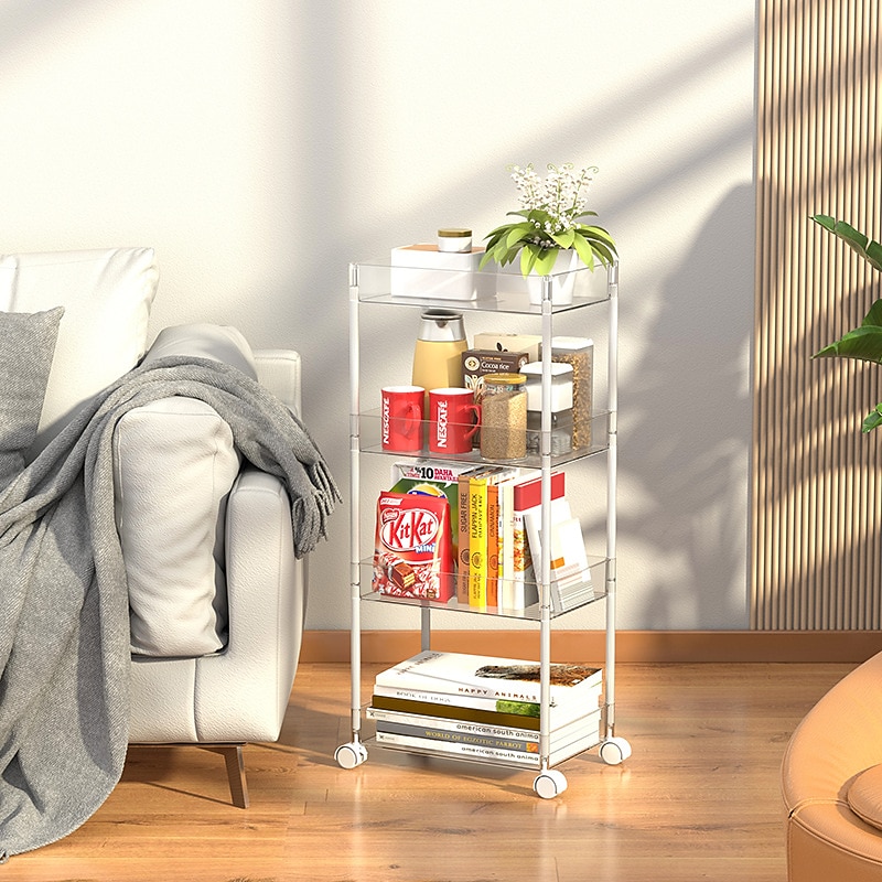Four layer ins transparent small cart acrylic cosmetics snacks storage box dormitory narrow seam floor mobile storage rack