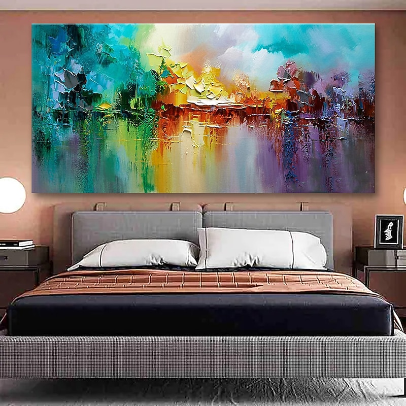 Large Size Oil Painting 100% Handmade Hand Painted Wall Art On Canvas Colorful Lake Abstract Blooming Fireworks Home Decoration Decor Rolled Canvas No Frame Unstretched4