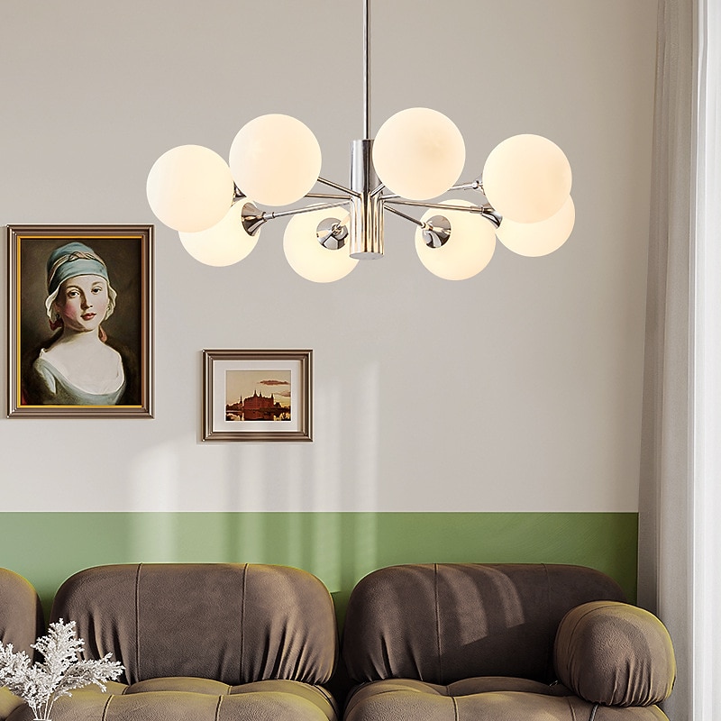 Modern Sputnik Chandelier Globe Design, 3/5/8-Light Semi Flush Mount Ceiling Lights Fixture Chrome for Bedroom, Dining Room, Living Room, Kitchen, E27 Base, Bulbs Not Included