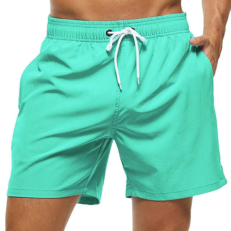 Men's Board Shorts Swim Shorts Swim Trunks Shorts with Mesh lining Plain Breathable Quick Dry Surfing Holiday Formal Boho ArmyGreen Black3
