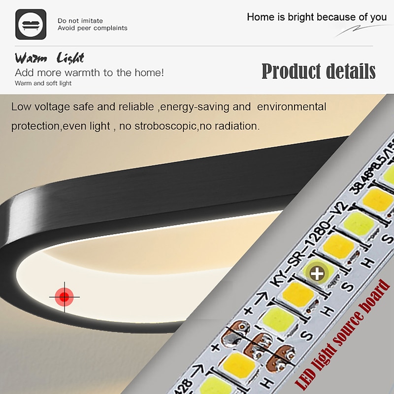 15.6in  23.5in 31.2in Modern and Minimalist Led Wall Lamp Living Room Bedroom Bathroom Dressing Table Black Coffee Mirror Front lamp AC220V AC110V2