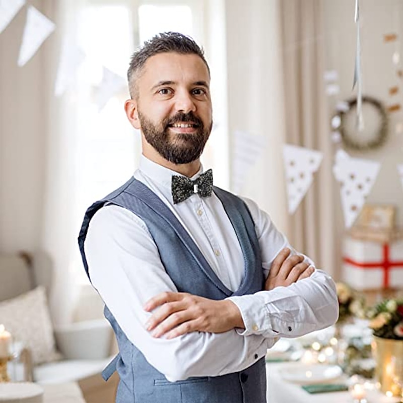 Men's Party Bow Tie Bow Fashion men's diamond-studded star bow tie bow trendy party Accessories Men Luxury Sparkling Diamante Bowties Silver crystal and gem bow tie2