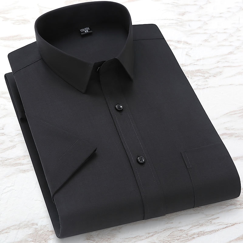 Men's Dress Shirt Solid / Plain Color Wedding Office & Career Light Blue Black White Dark Navy Short Sleeve Shirt Collar Spring & Summer Clothing Apparel4