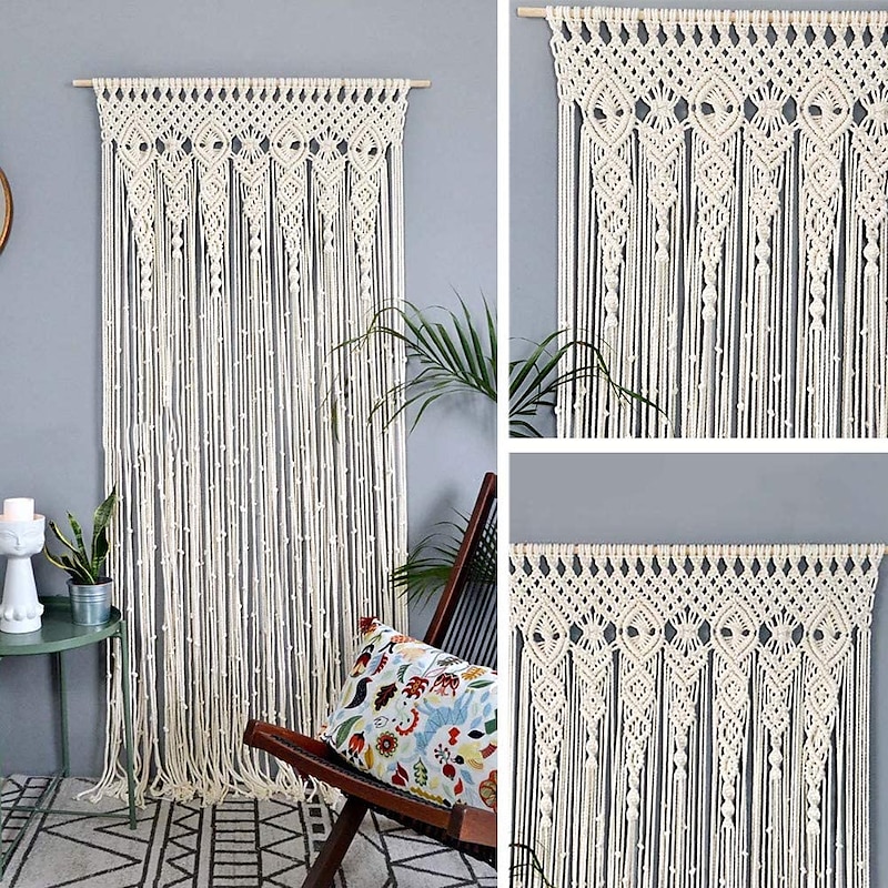 Boho Macrame Curtains Sliding Door Curtain Woven Bohemian Tapestry Decor,Outdoor Curtain Privacy, Patio Wedding Decoration, Room Divider for Pergola, Gazebo, Balcony, Porch2
