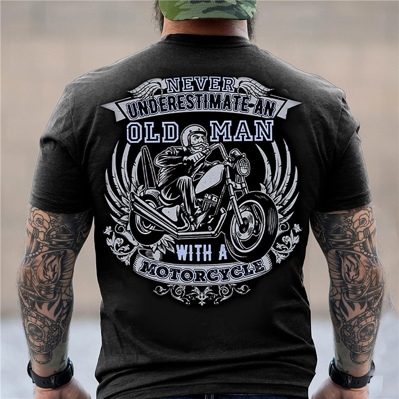 Men's Graphic T-Shirt: Never Underestimate An Old Man With A Motorcycle Biker Lifestyle Tee2