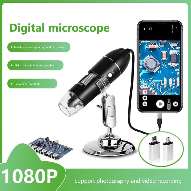 500X 1000X 1600X Digital Microscope Camera 3in1 Type-C USB Portable Electronic Microscope For Soldering LED Magnifier For Cell Phone Repair（not for iphone）2
