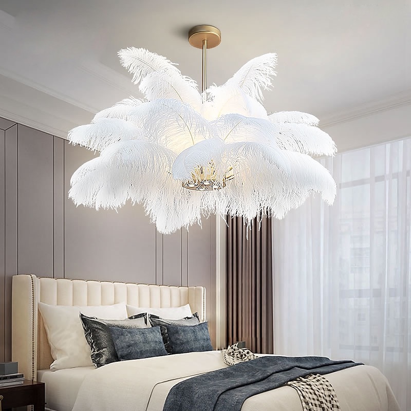 LED Pendant Light Chandelier Gorgeous Extra Large 80cm 1-Light White Ostrich Feather Bouquet Pendant Light Romantic Mounted Lighting Fixture for Restaurant Bedroom3