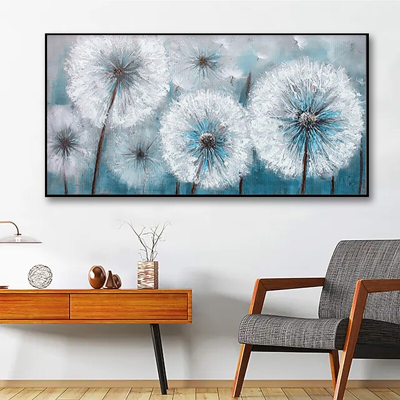 Handmade Oil Painting Canvas Wall Art Decoration Modern Floral Dandelion Edelweiss for Home Decor Rolled Frameless Unstretched Painting