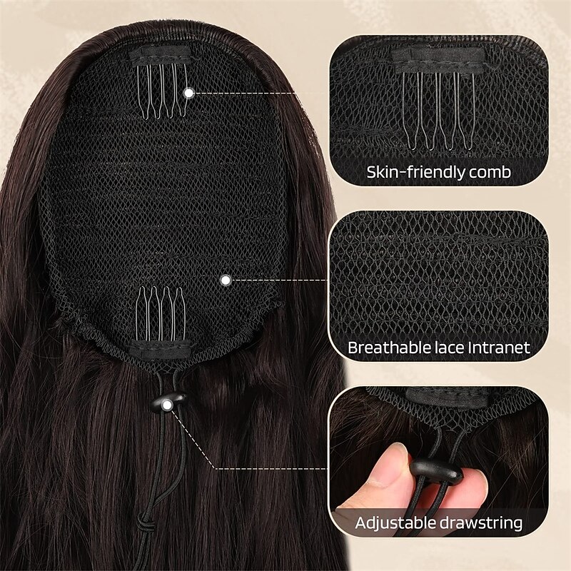 Ponytail Extension 26 Inch Drawstring Ponytail Hair Extensions for WomenLong Curly Wavy Ponytail Natural Wavy Synthetic Hairpiece for Women Daily Use party3