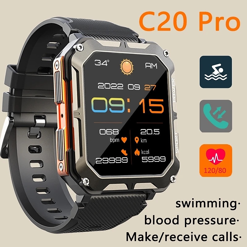 C20 PRO Smartwatch Bluetooth Call Blood Pressure Detection IP68 Waterproof Men's Swimming Diving Sports Smartwatch2