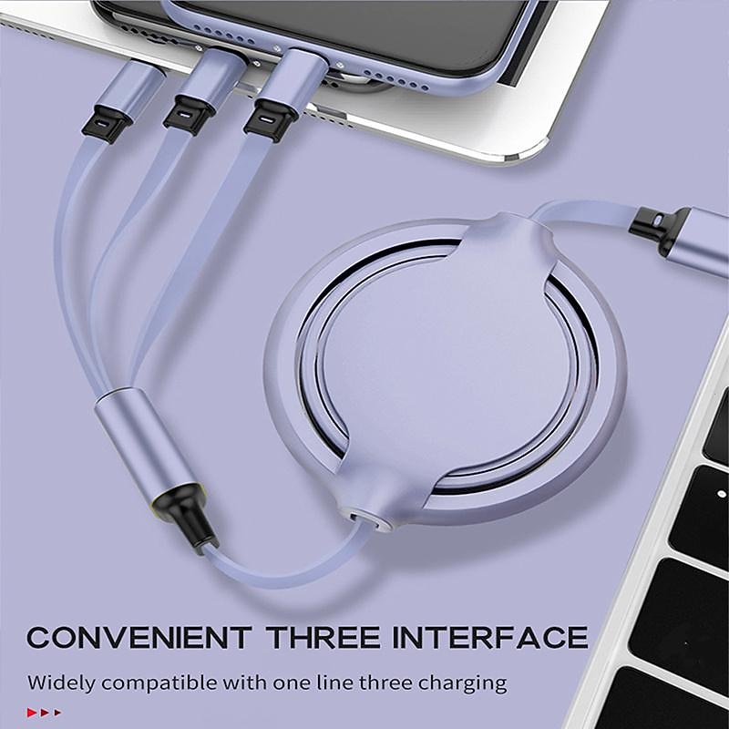 3-In-1 Multi-Head Retractable USB Fast Charging Cable USB A to Lightning / micro / USB C Multi Charging Cable For IPhone Andriod Phone Cable Expansion3